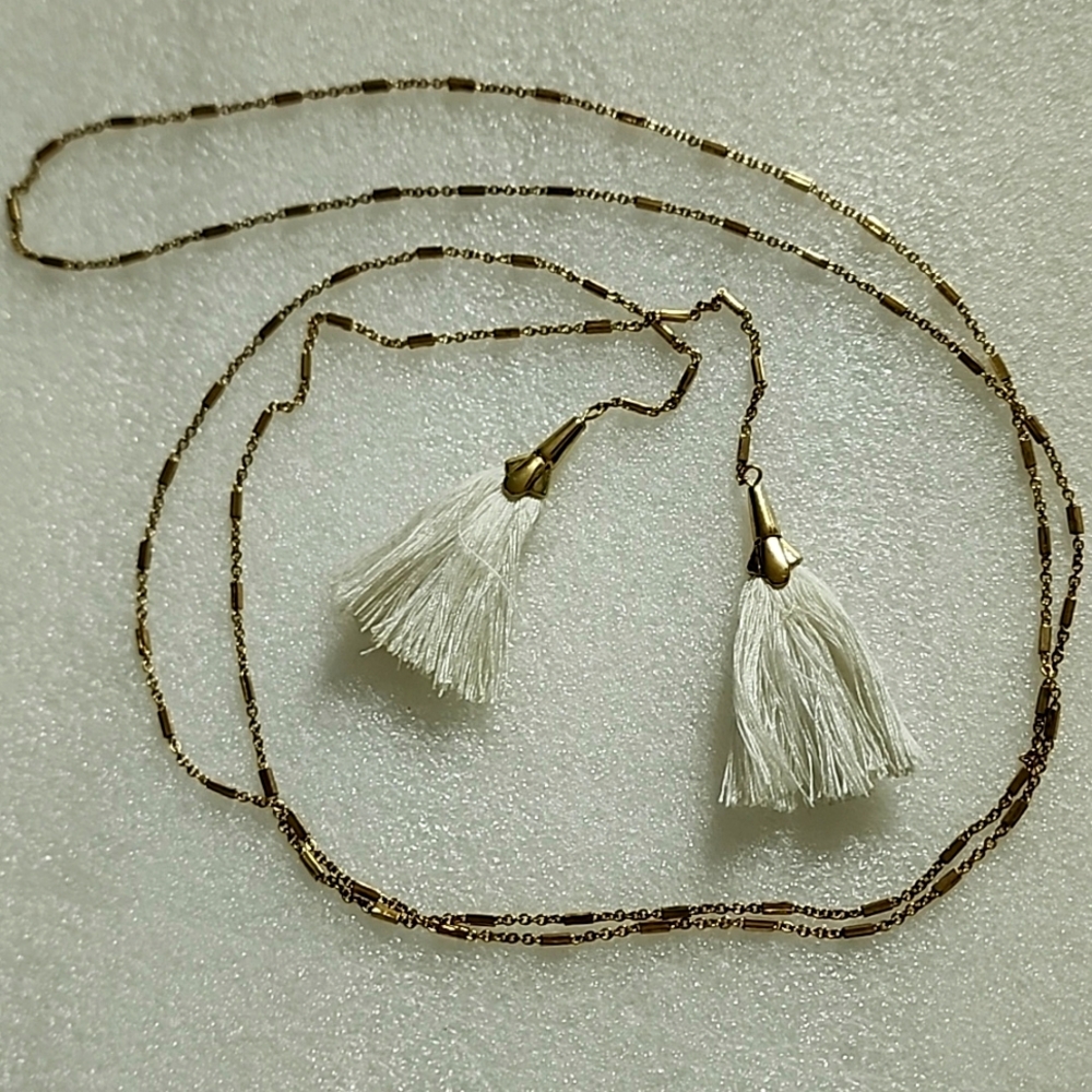Kevia Gold and White Tassel Necklace